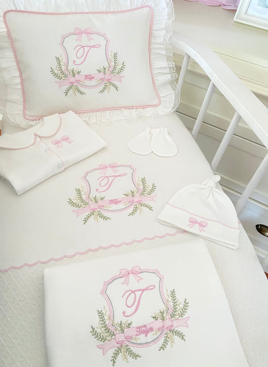 Hand Embroidered Name Blanket Set
