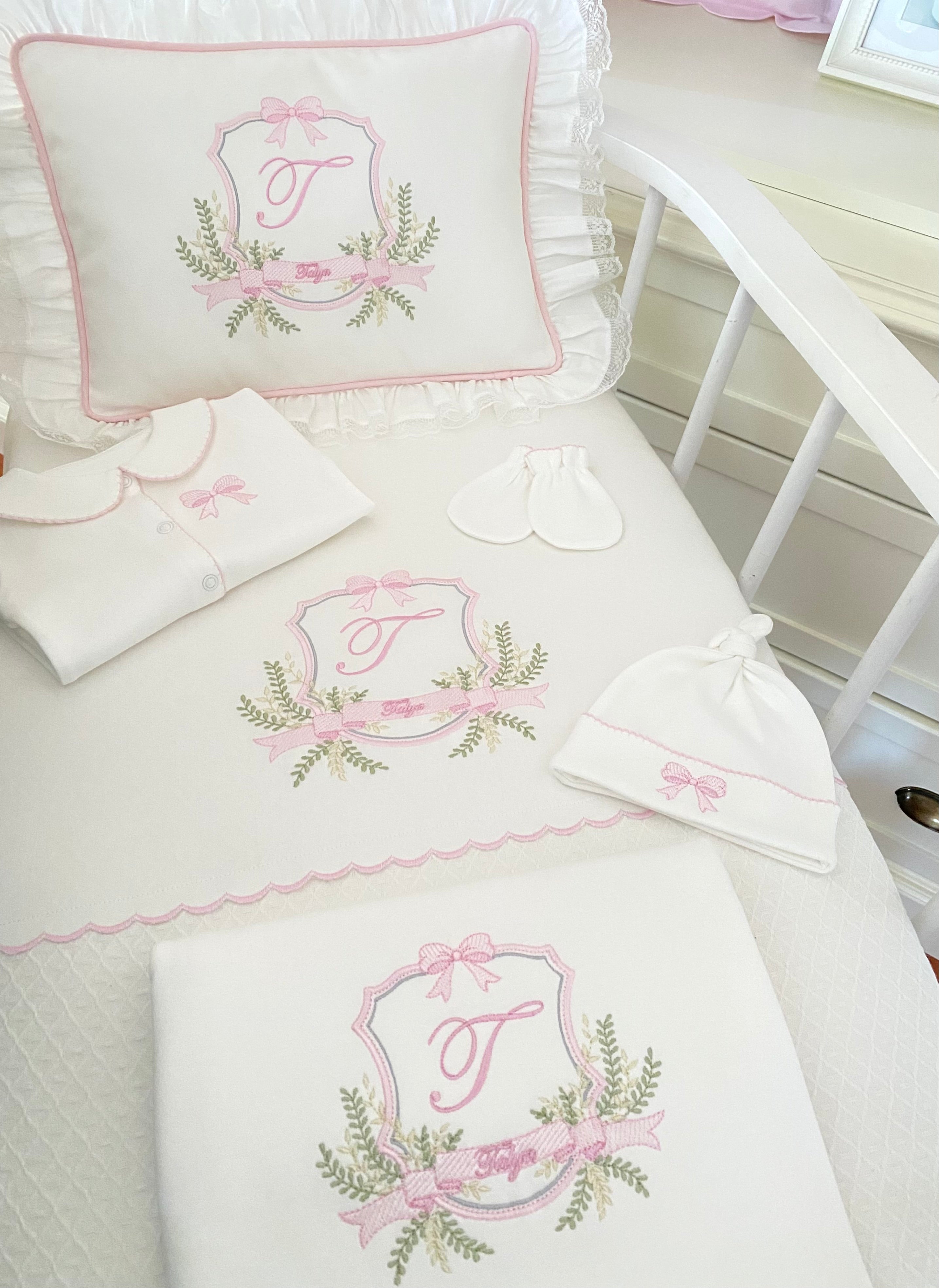 Hand Embroidered Name Blanket Set