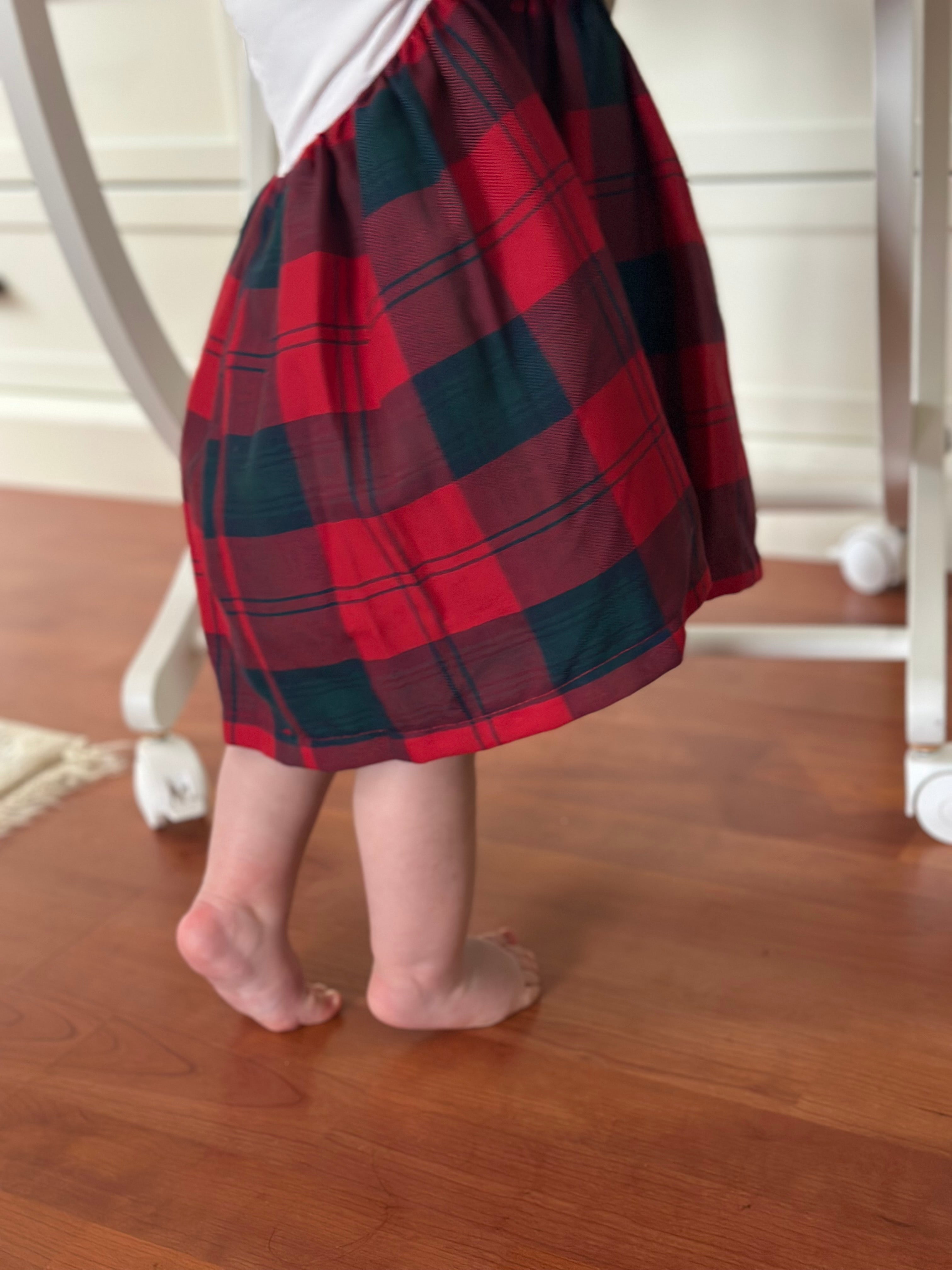 Mila– Red Plaid Baby Girl Dress | Elegant New Year's Dress with Scallop Collar Detail 6-24 Months