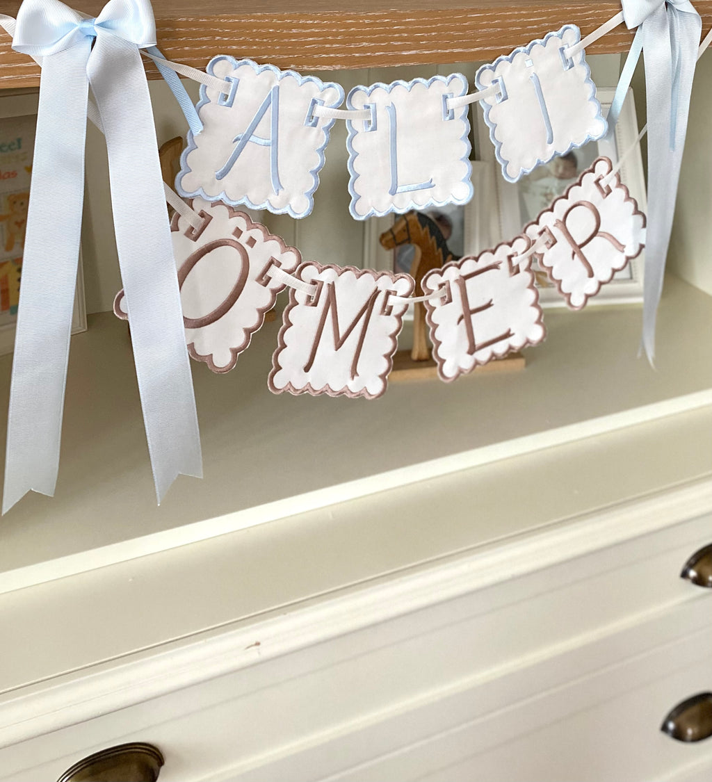 Personalized Machine Embroidered Baby Banner | Pennant | Door Decoration