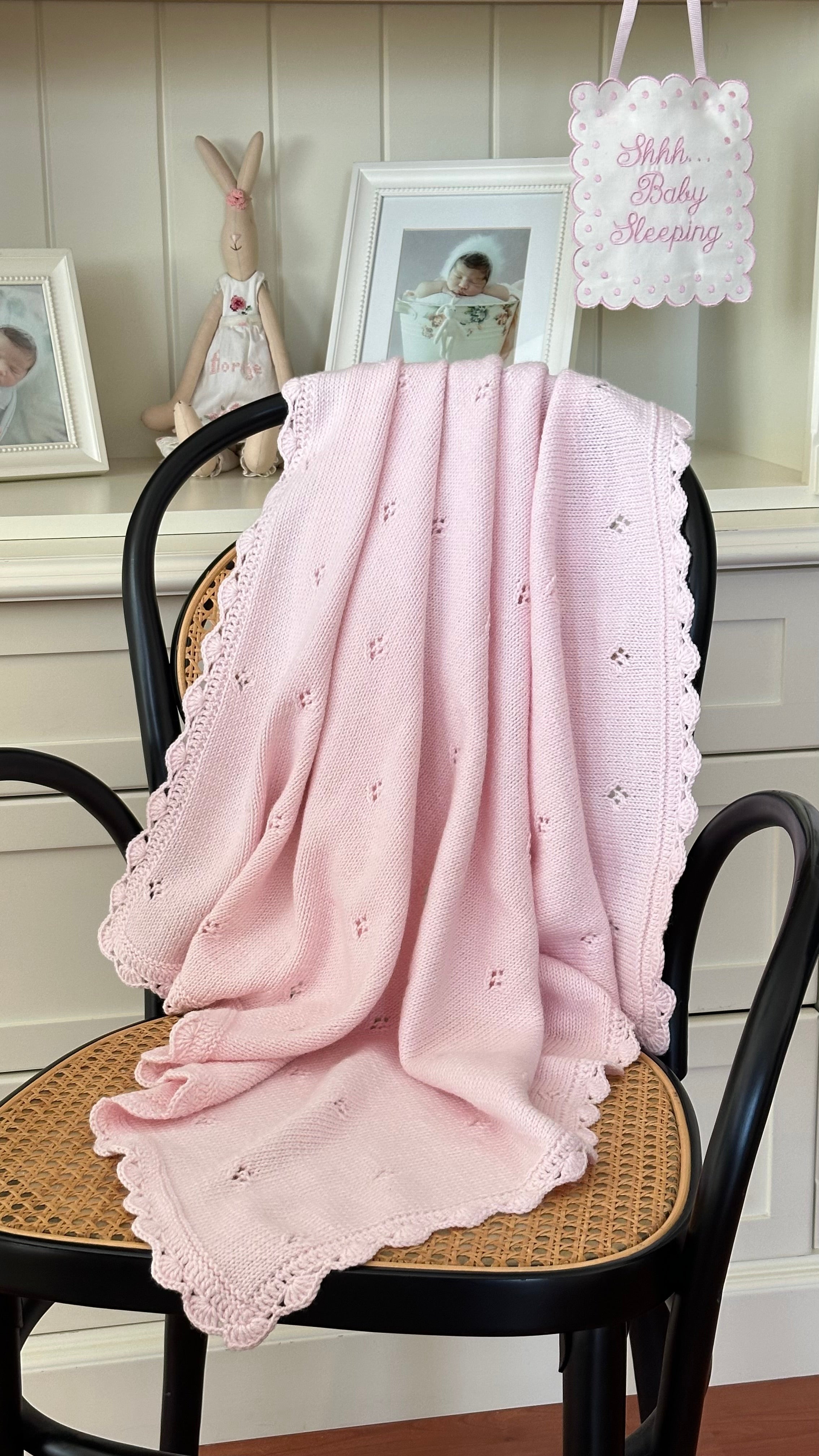 Hand Knitted Pink Baby Blanket