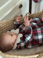 Lora– Red Plaid Baby Girl Dress | Elegant New Year's Dress with Baby Collar Detail 6-24 Months