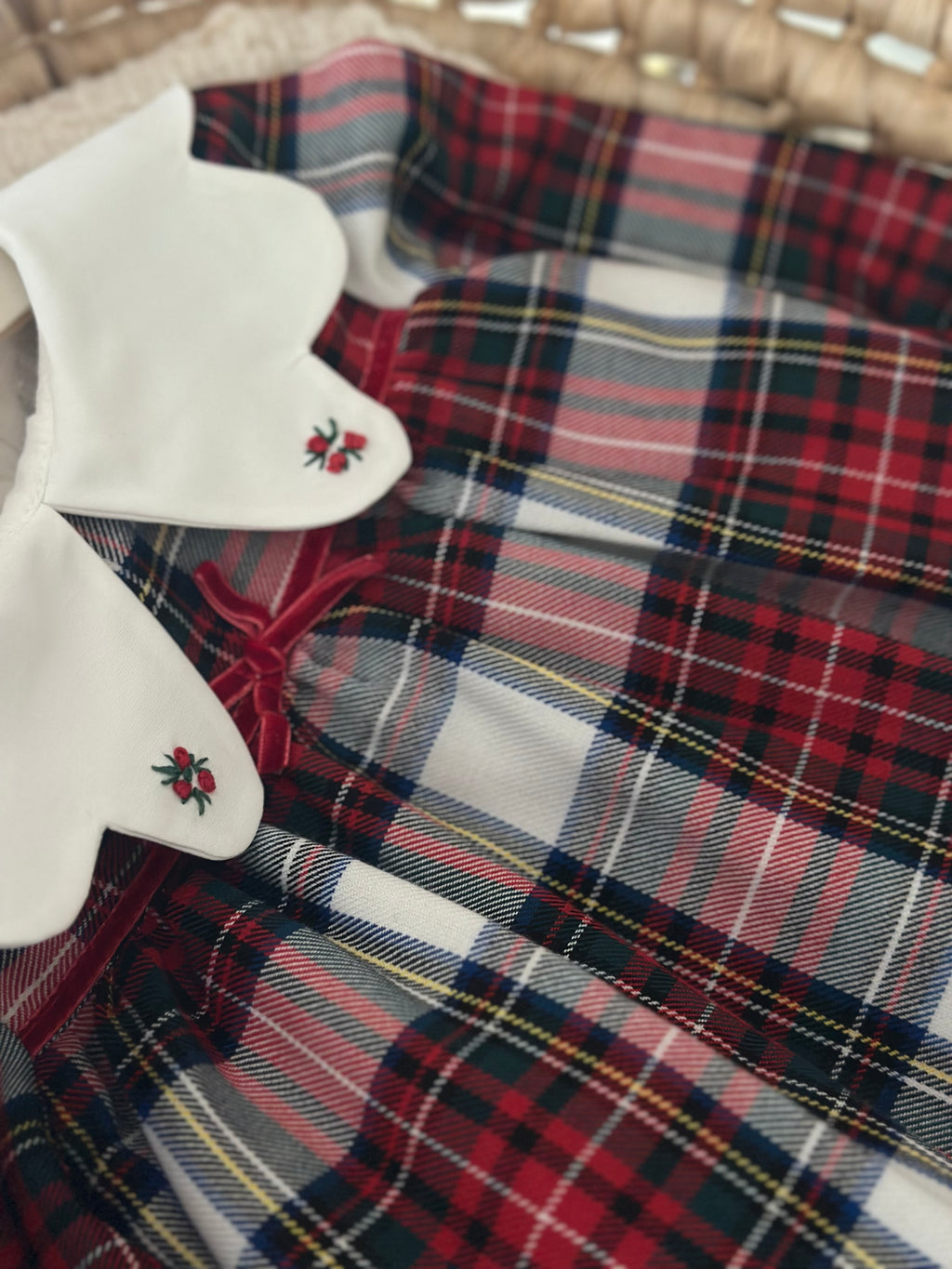 Lora– Red Plaid Baby Girl Dress | Elegant New Year's Dress with Baby Collar Detail 6-24 Months