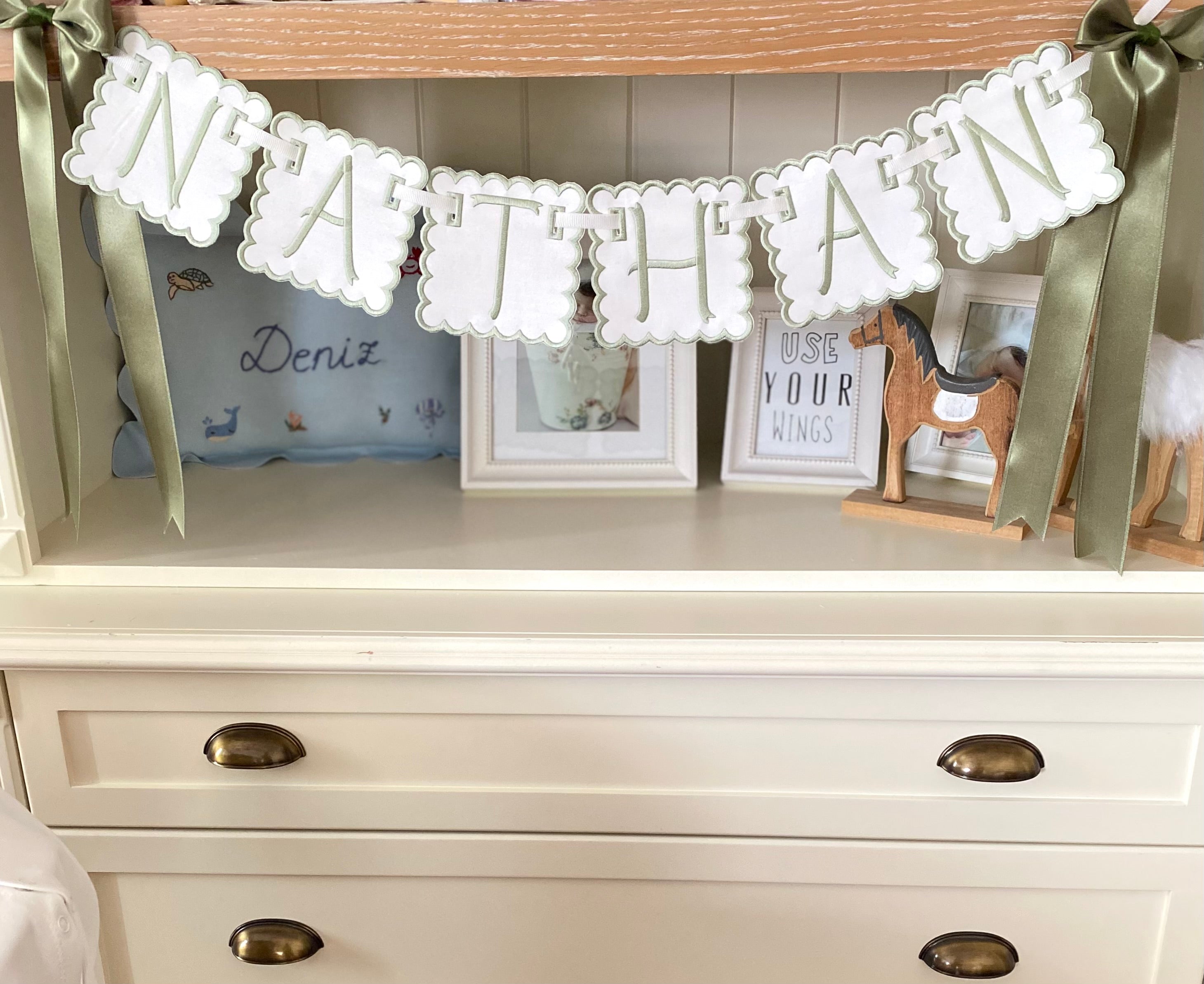 Personalized Machine Embroidered Baby Banner | Pennant | Door Decoration
