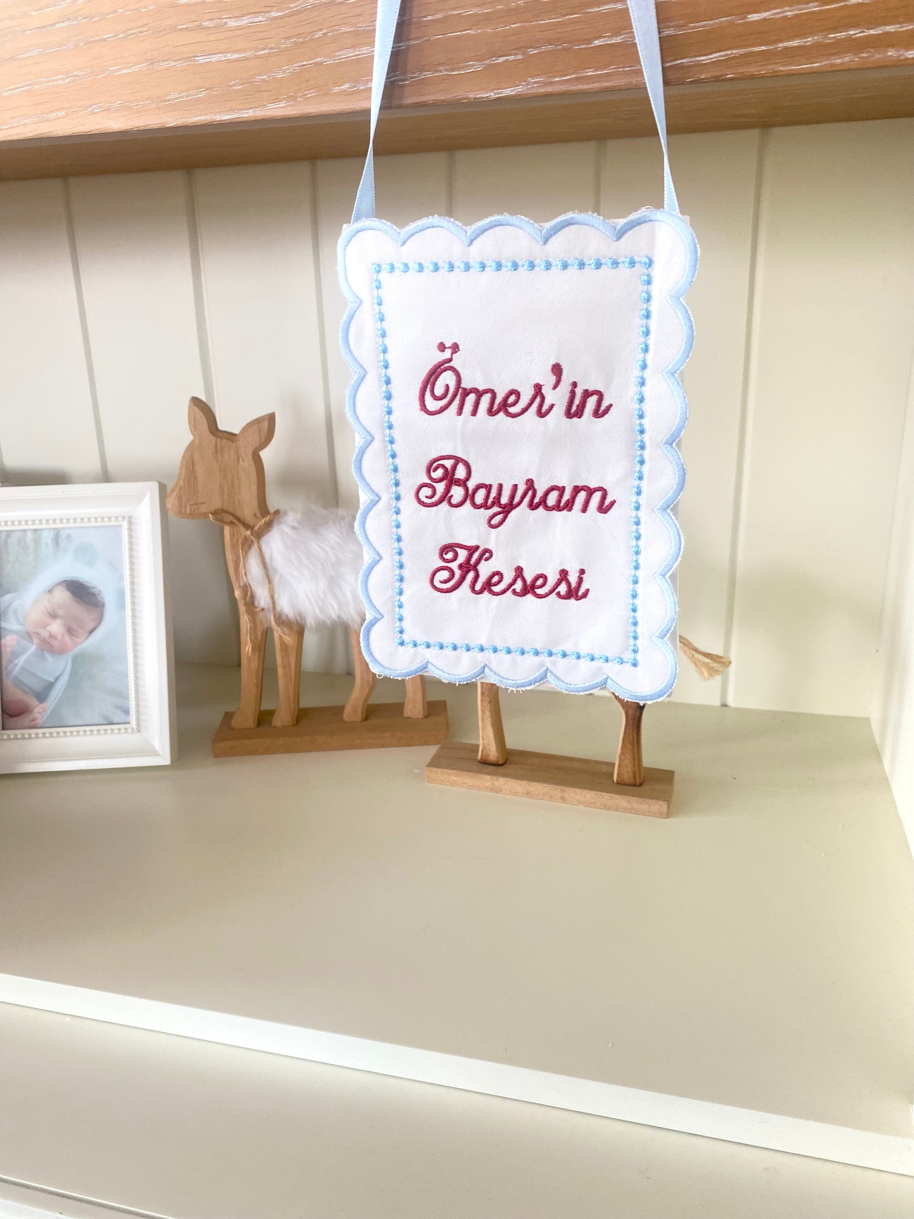 Kişiye Özel Bayram Kesesi Mavi Çerçeve