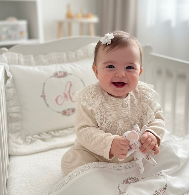 Salmon Wide Lace Detailed Baby Girl Romper