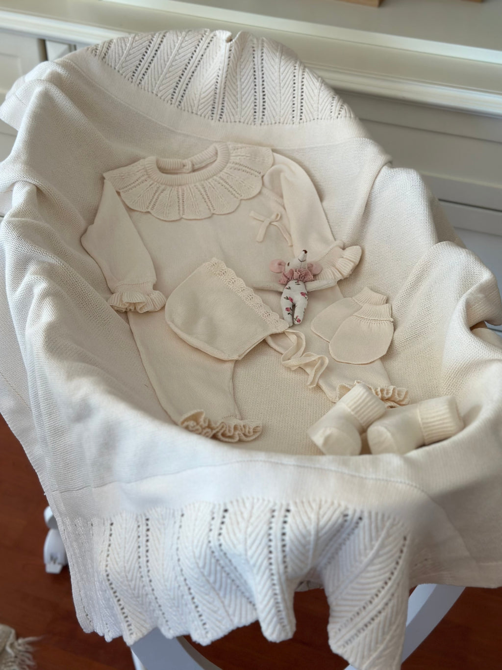Pure 5 Parça Triko Yenidoğan Bebek Seti – Krem