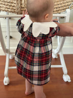 Lora– Red Plaid Baby Girl Dress | Elegant New Year's Dress with Baby Collar Detail 6-24 Months