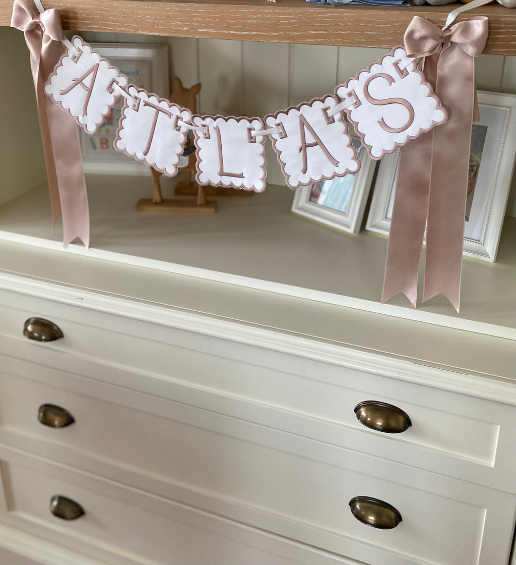 Personalized Machine Embroidered Baby Banner | Pennant | Door Decoration