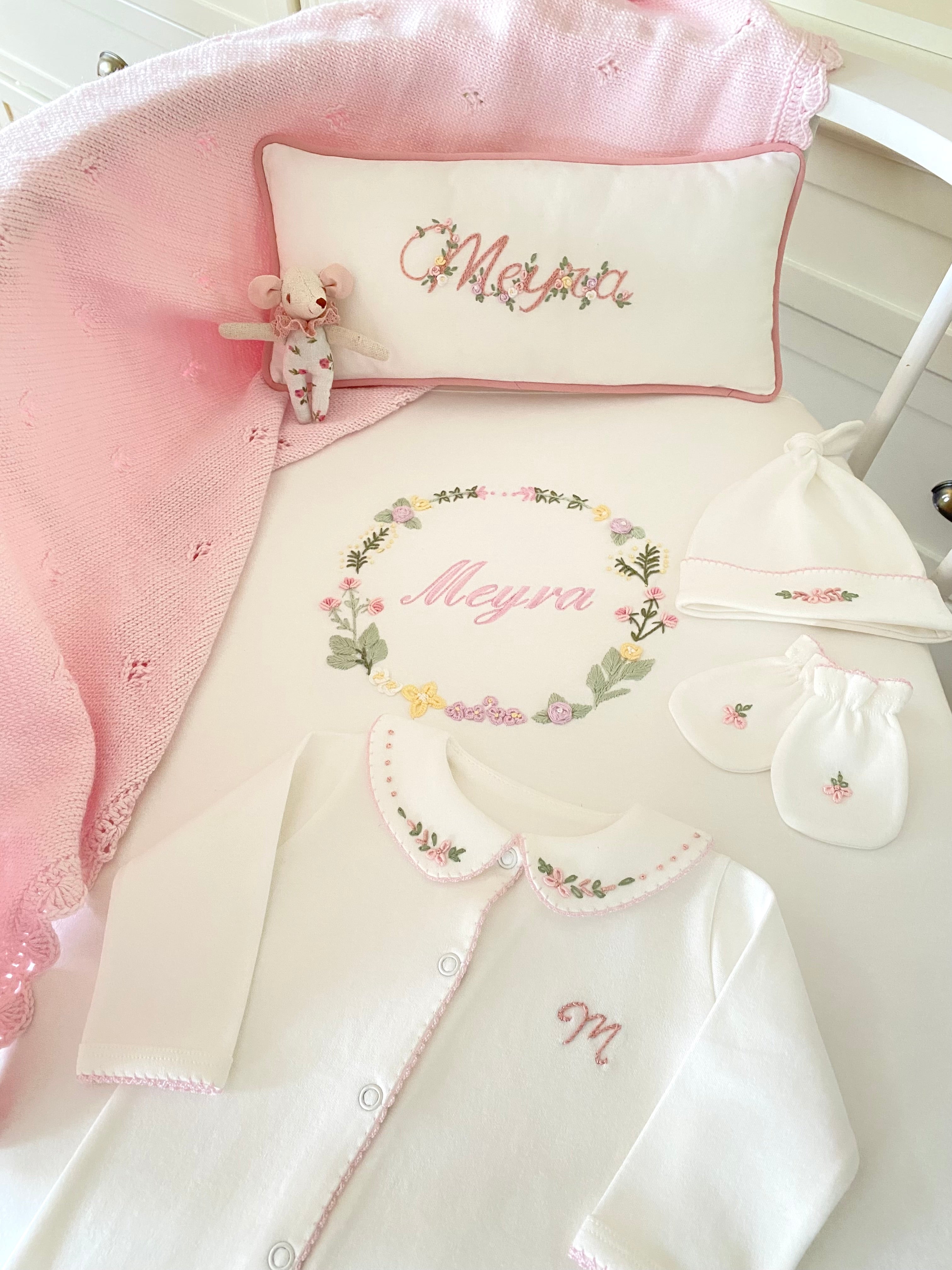 Personalized Rococo Embroidered Baby Pillow