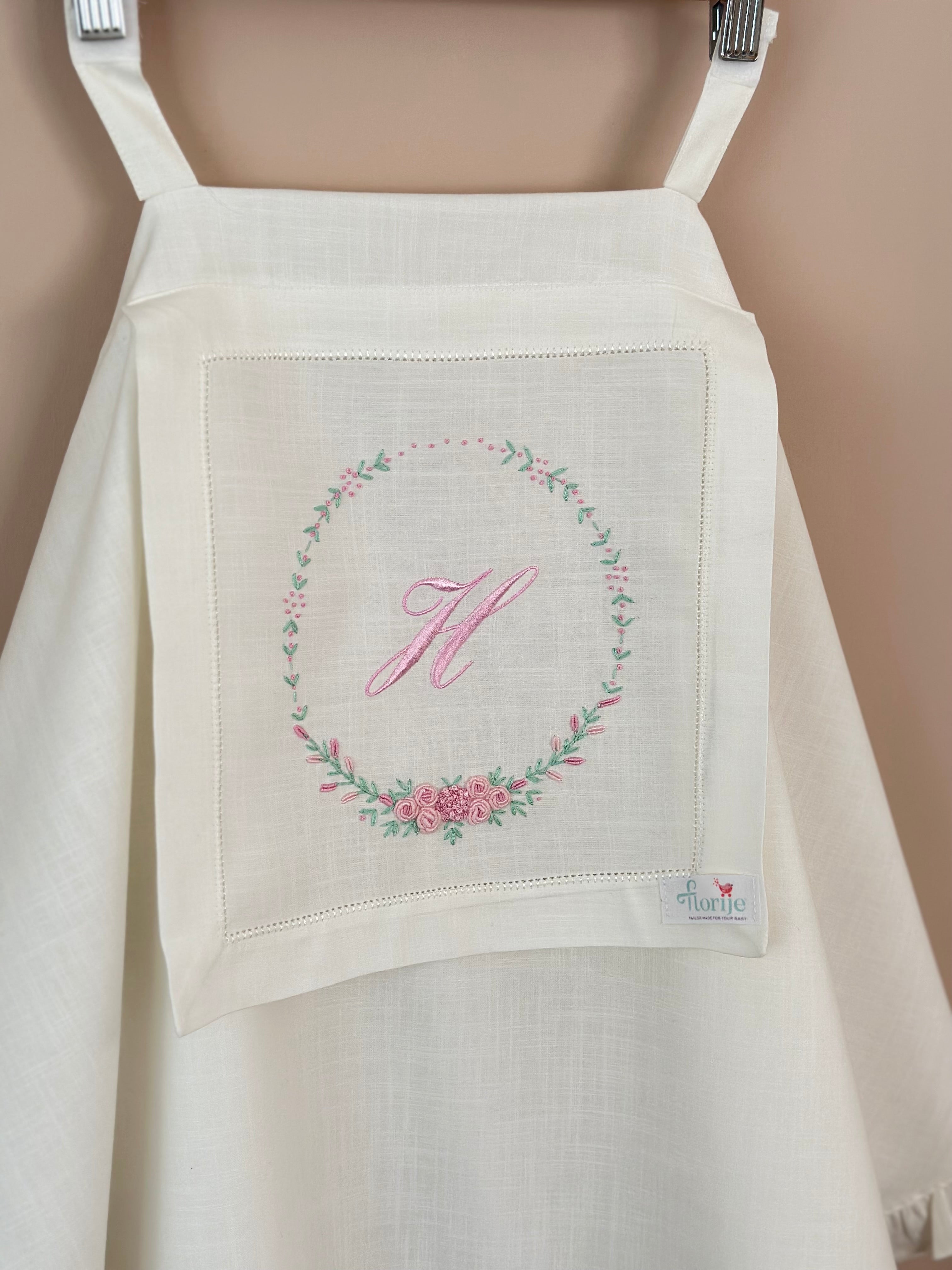 Ortancamsı İşlemeli Keten Puset Örtüsü Pembe/Mint