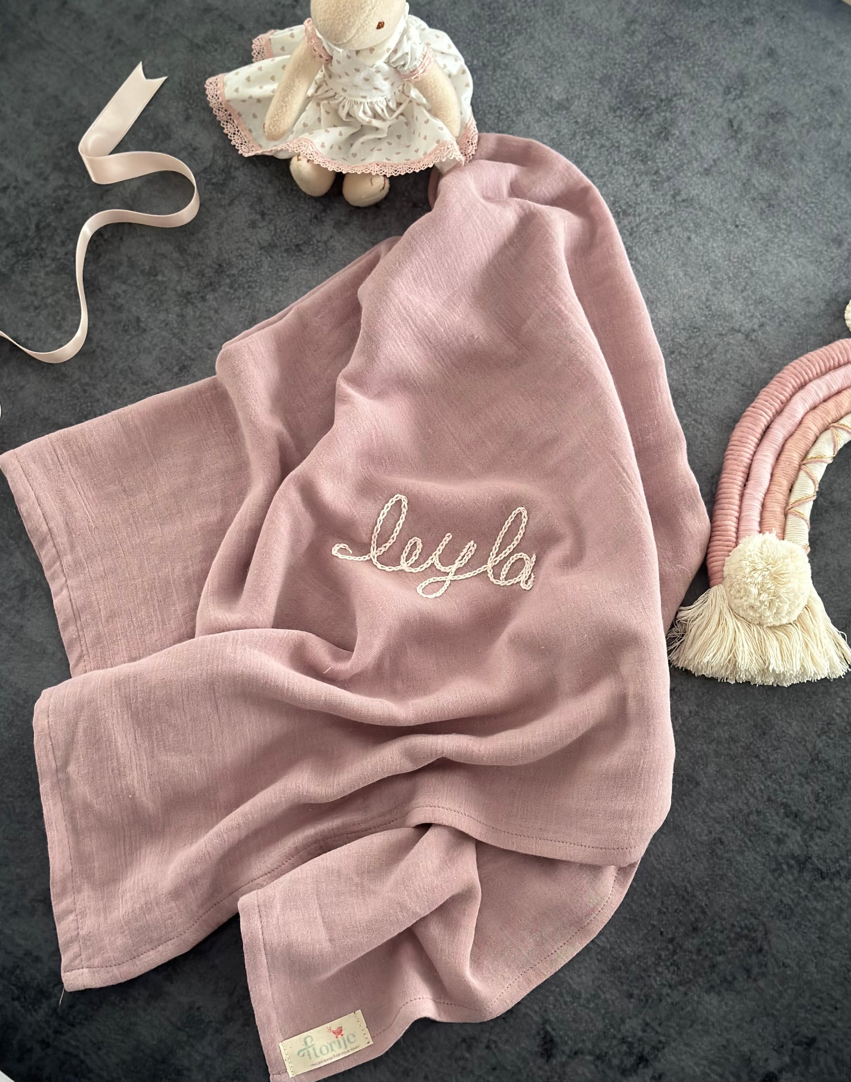 İsme Özel Müslin Battaniye Gül Kurusu