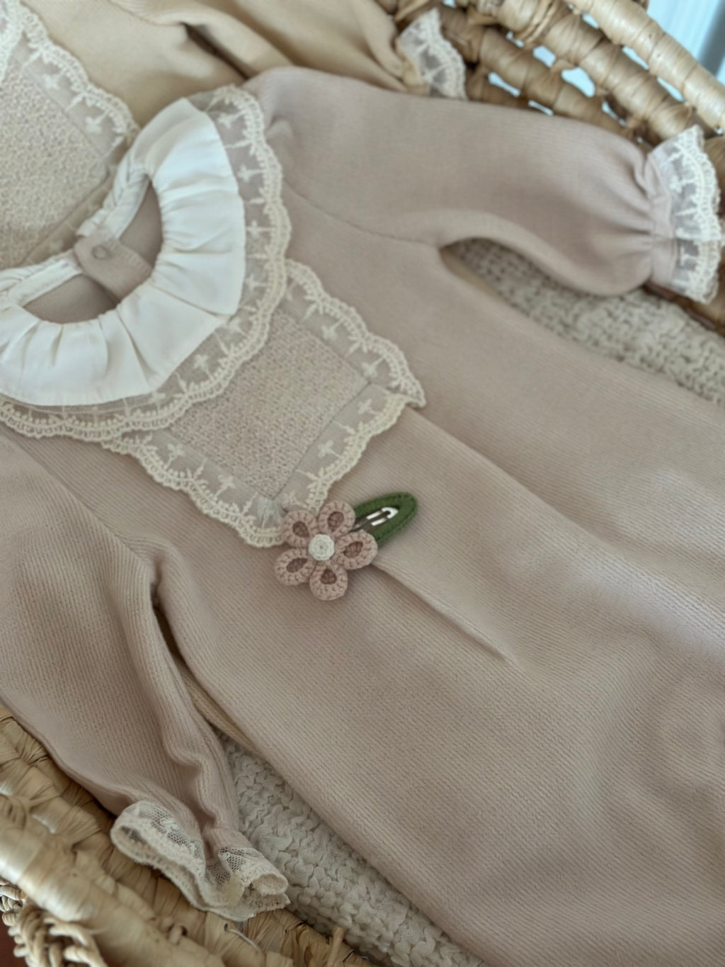 Lace Baby Girl Jumpsuit – Powder &amp; Salmon