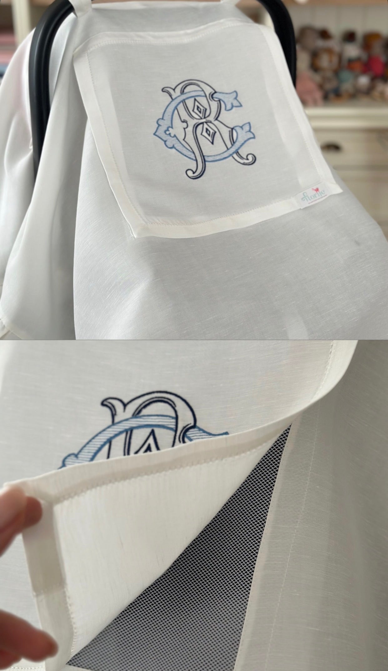 Monogram İşlemeli Keten Puset Örtüsü