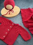 Düğmeli El Örgüsü Bebek Hırka Şapka Seti