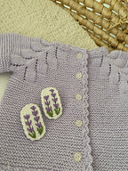 Örgü Lavanta Çiçekli Saçsız Bebek Tokası