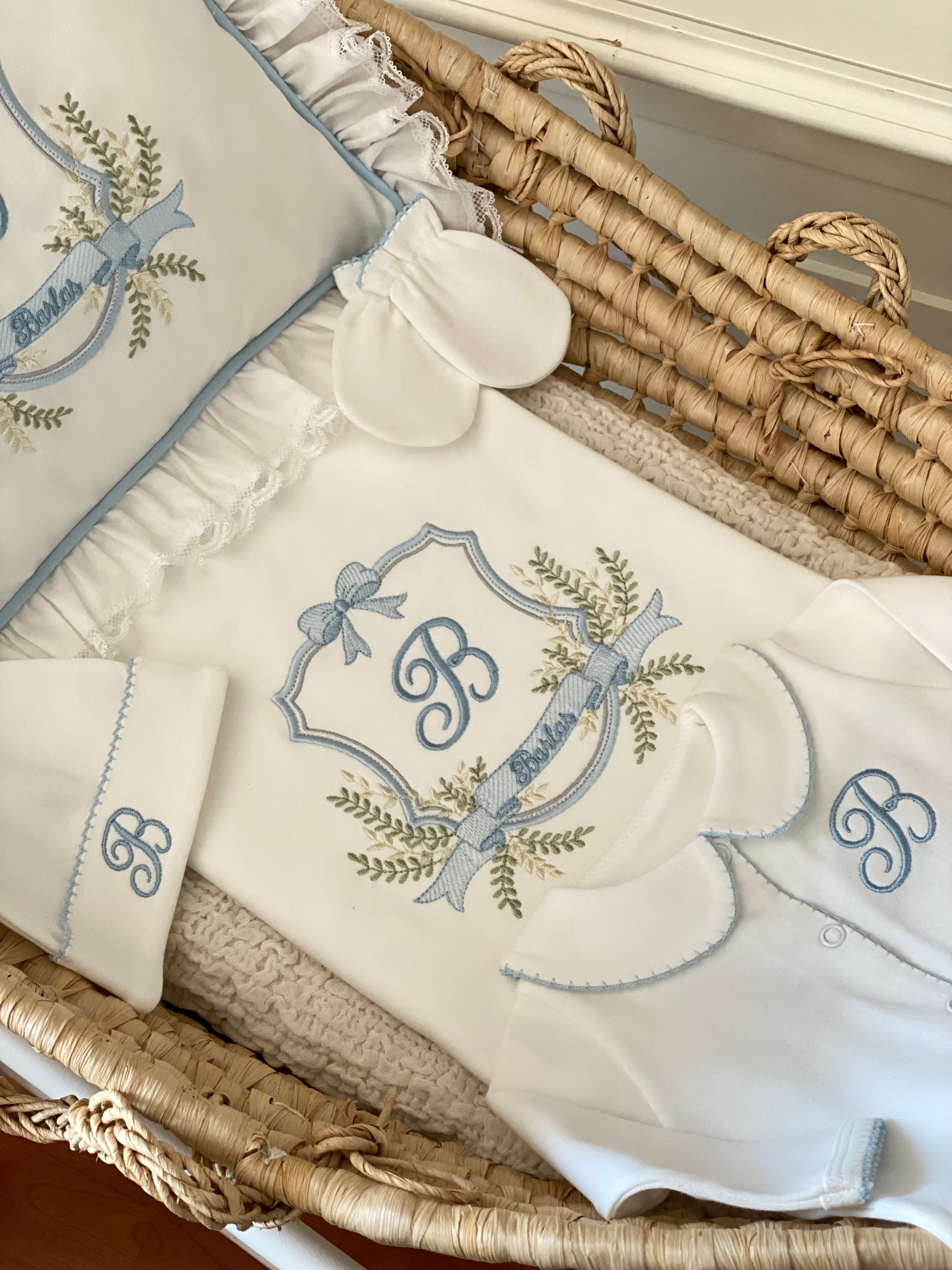 Ribbon Harfli Organik Yenidoğan Seti - Mavi