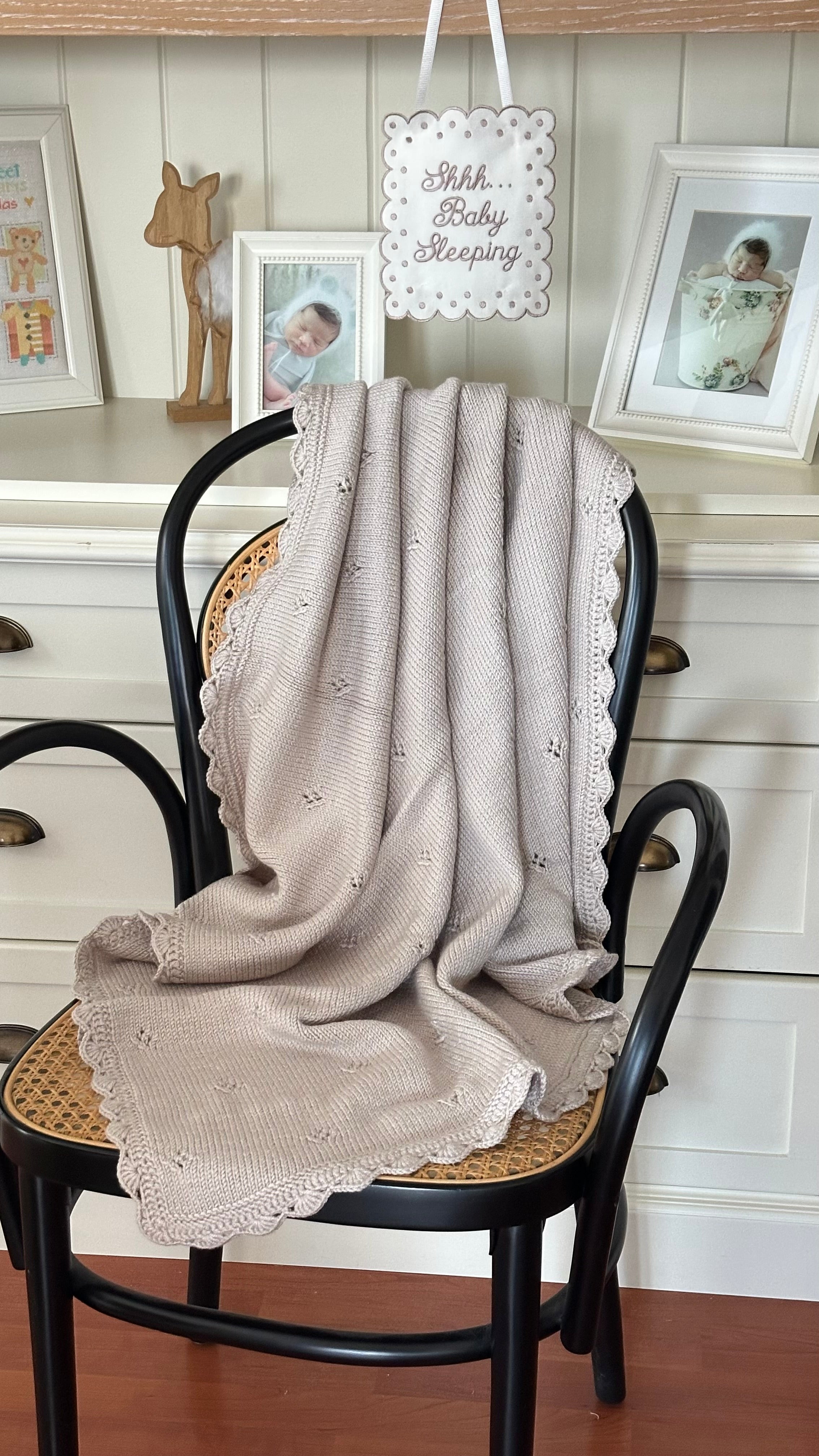 Hand Knitted Beige Baby Blanket