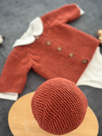 Düğmeli El Örgüsü Bebek Hırka Şapka Seti