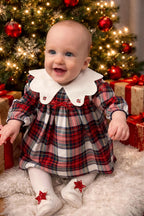 Lora– Red Plaid Baby Girl Dress | Elegant New Year's Dress with Baby Collar Detail 6-24 Months