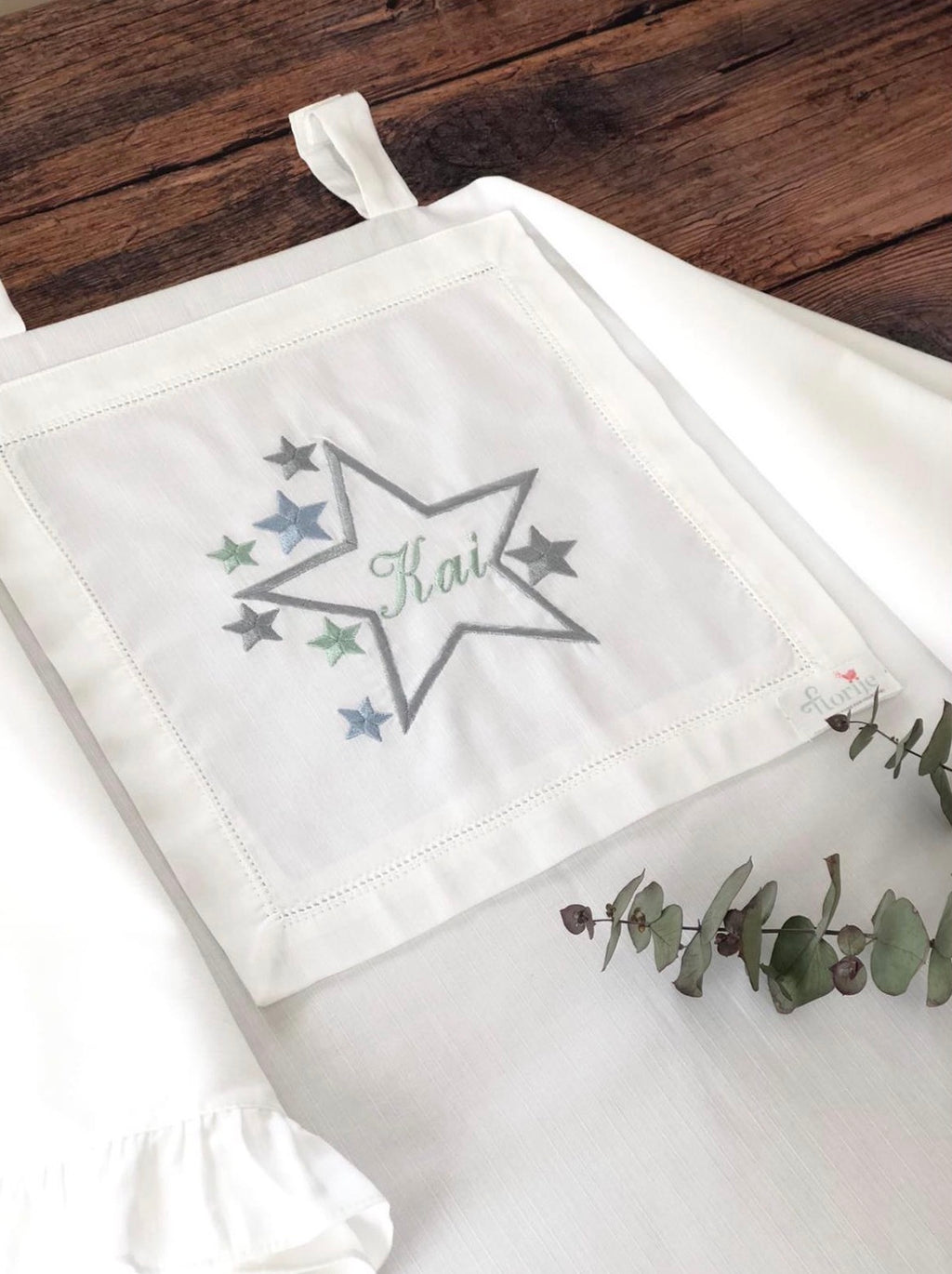 Keten Puset Örtüsü Yıldızlı Gri/Mavi