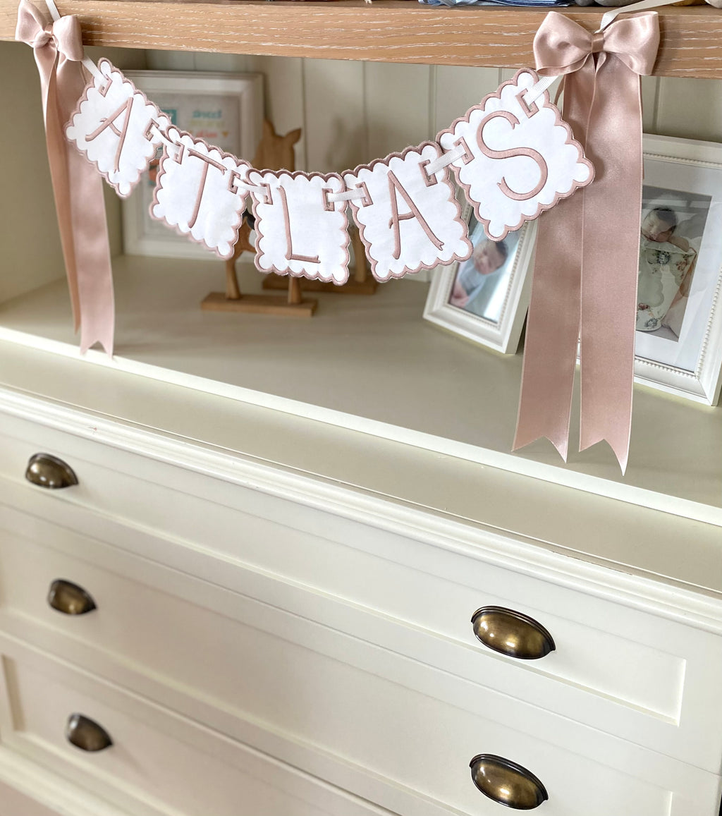Personalized Machine Embroidered Baby Banner | Pennant | Door Decoration