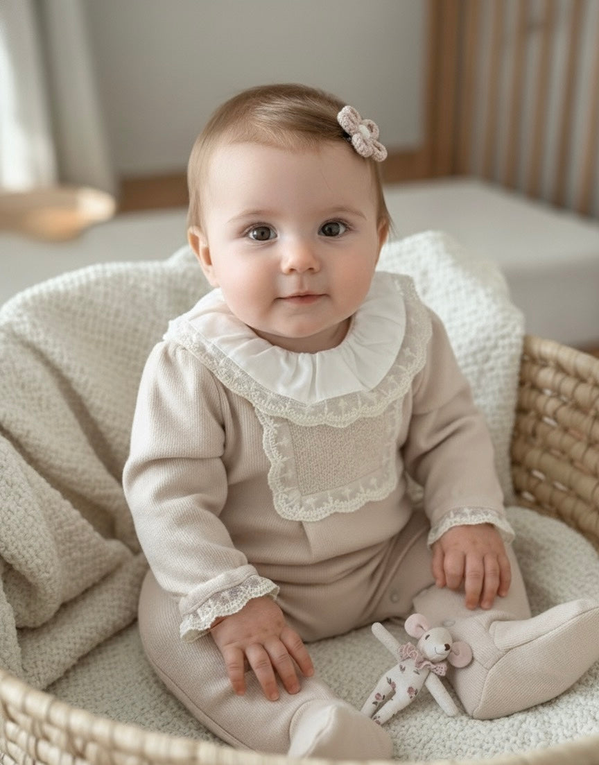 Lace Baby Girl Jumpsuit – Powder &amp; Salmon