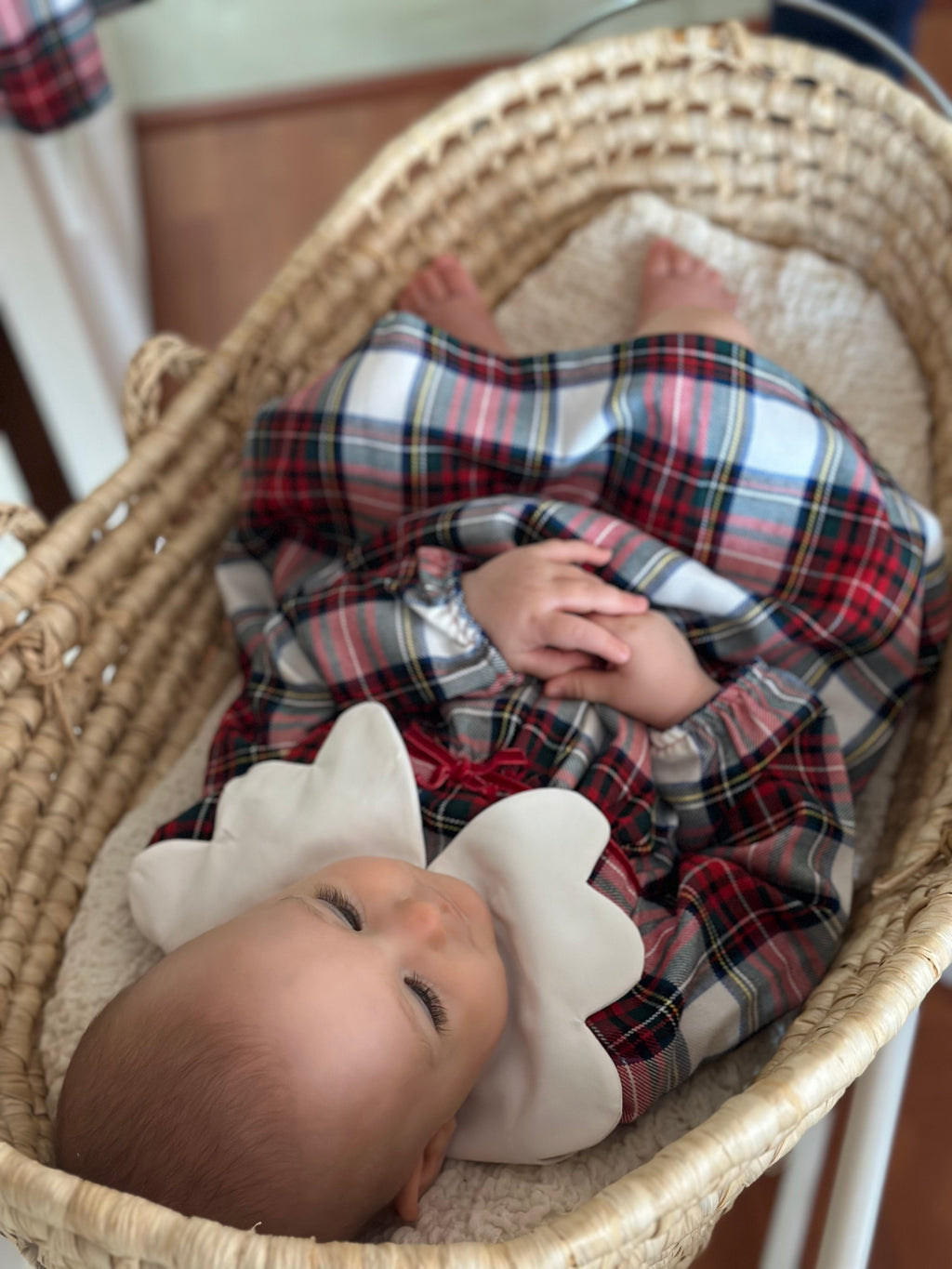 Lora– Red Plaid Baby Girl Dress | Elegant New Year's Dress with Baby Collar Detail 6-24 Months