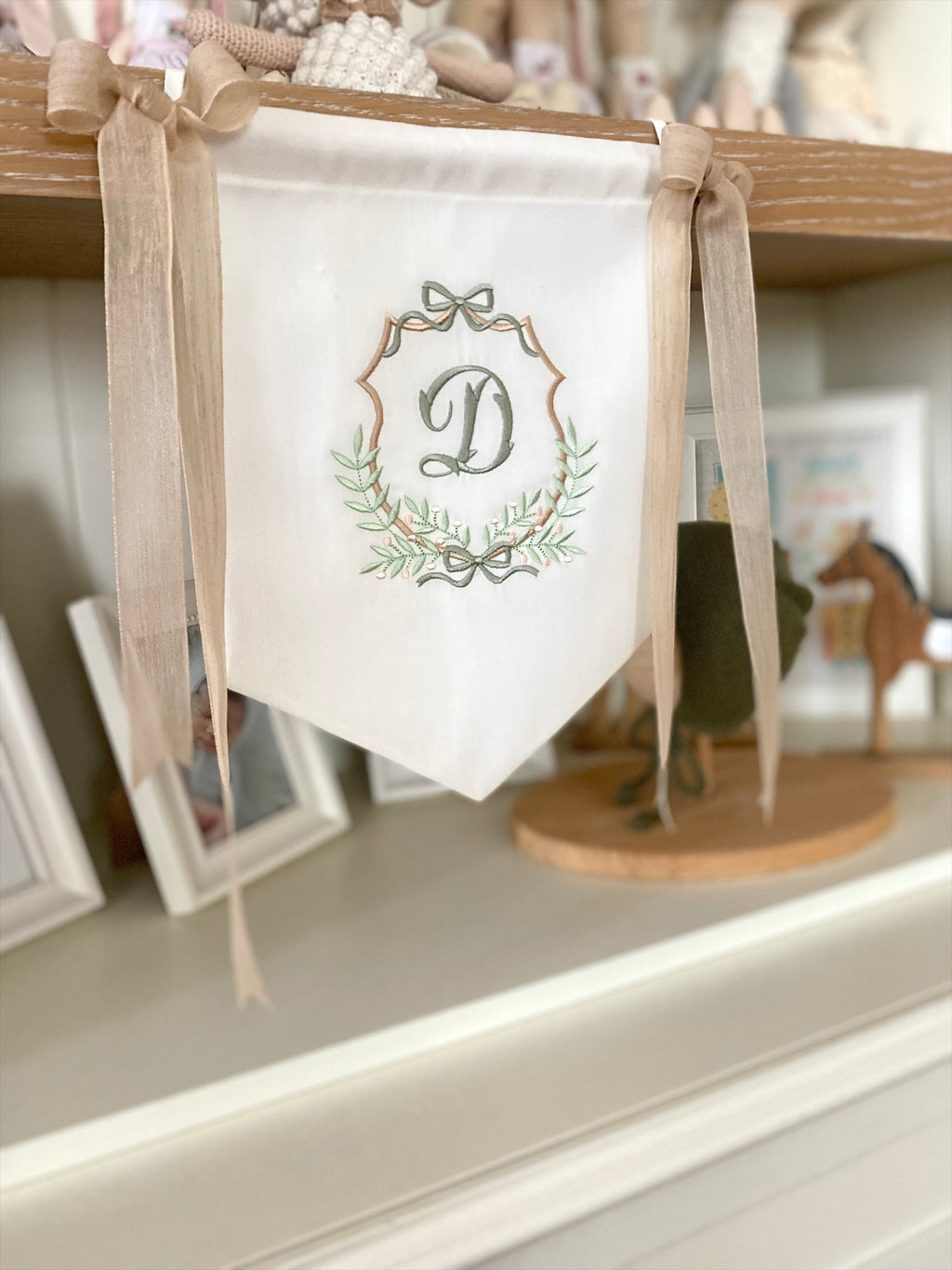 Kişiye Özel Keten Kurdele ve Harfli Bebek Banner / Kapı Süsü