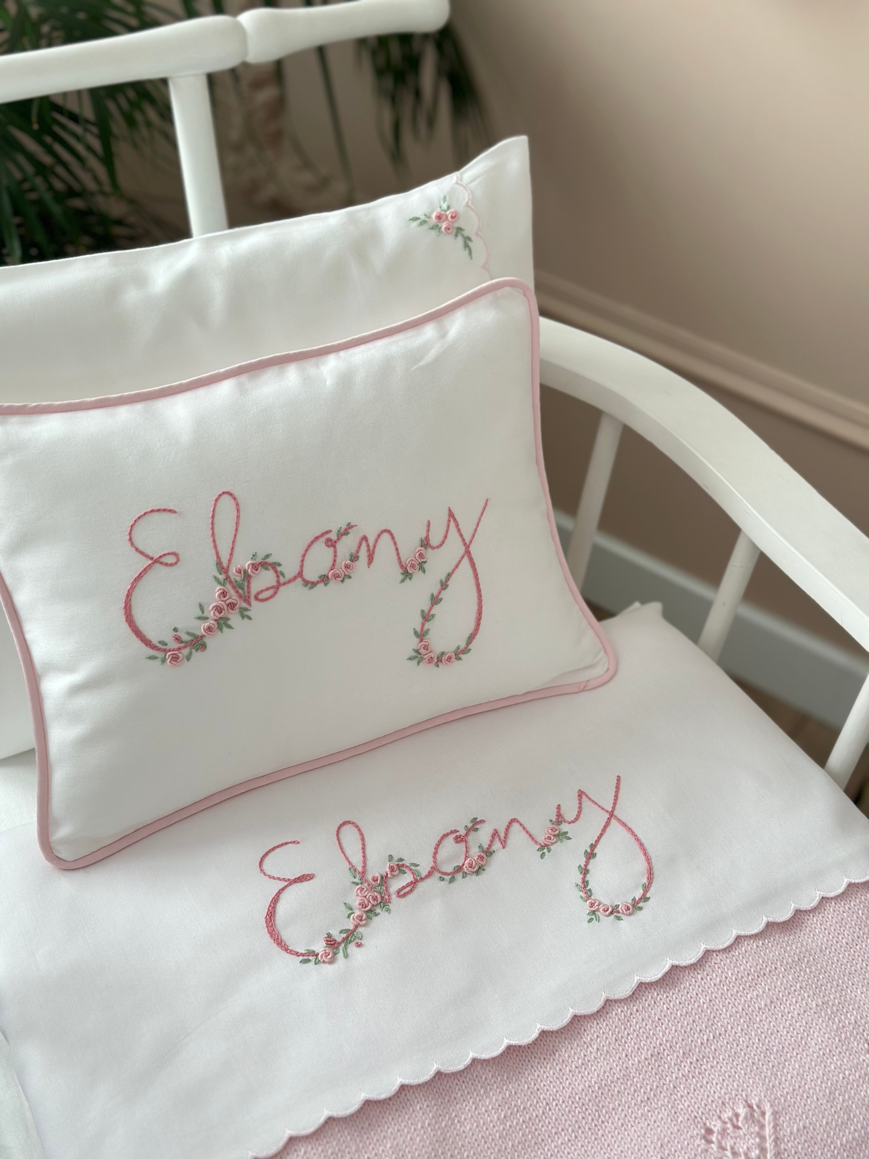 Personalized Rococo Embroidered Baby Pillow