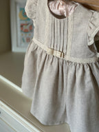 Pure– Bej Keten Kız Bebek Elbise 6–24 Ay