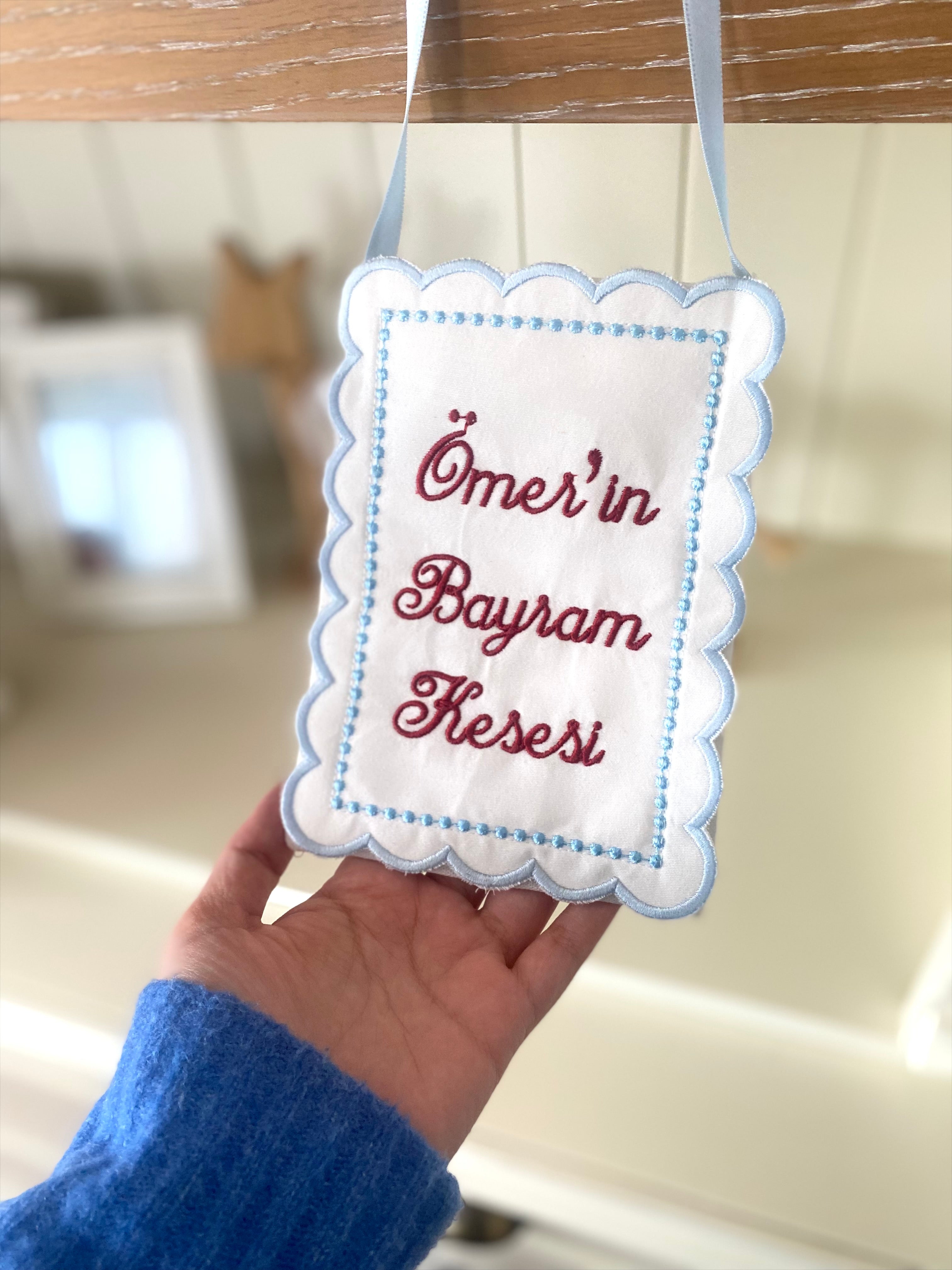 Kişiye Özel Bayram Kesesi Mavi Çerçeve