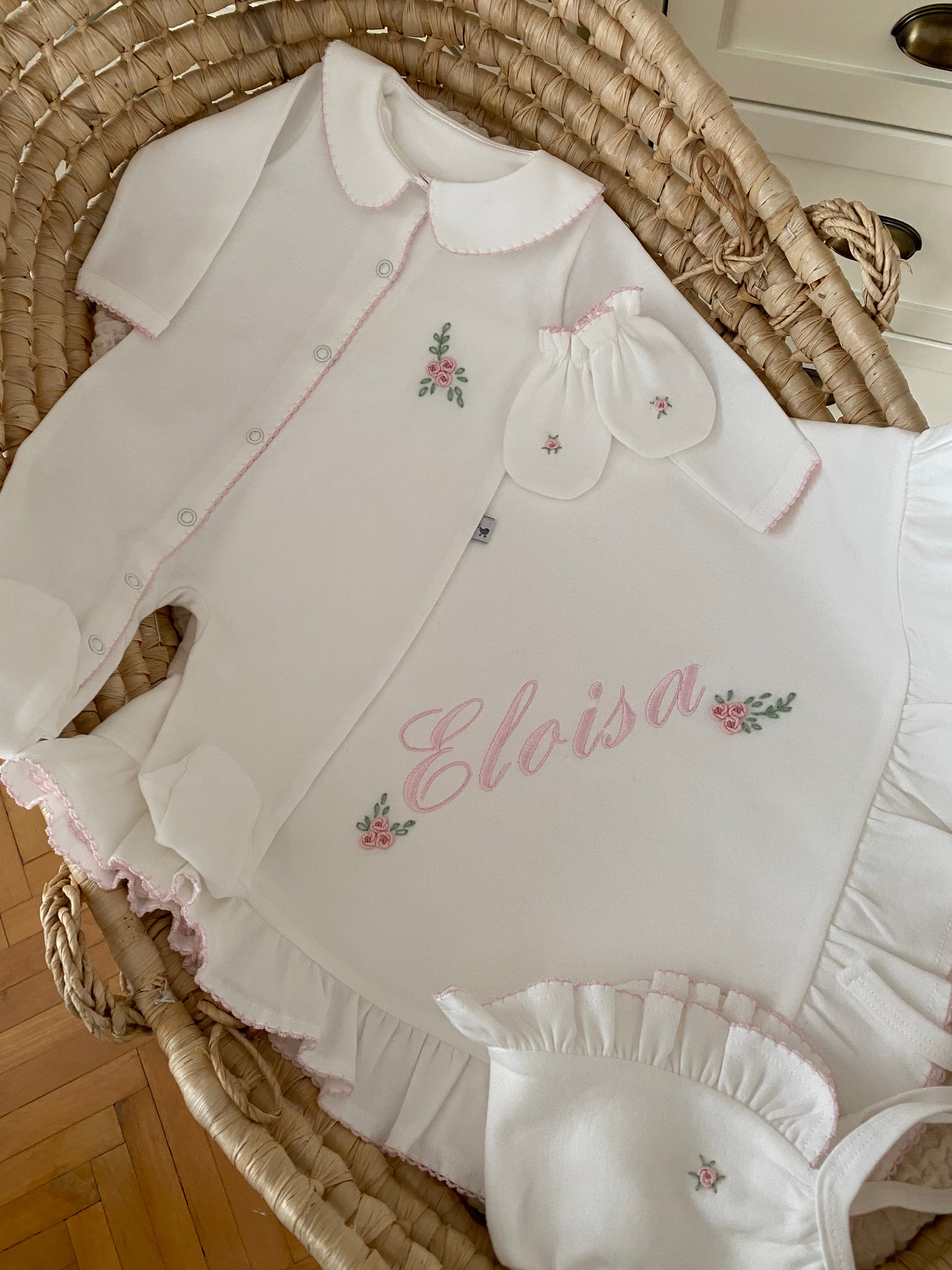 Spring Flowers Organic Newborn Set – Pink Crochet Detail