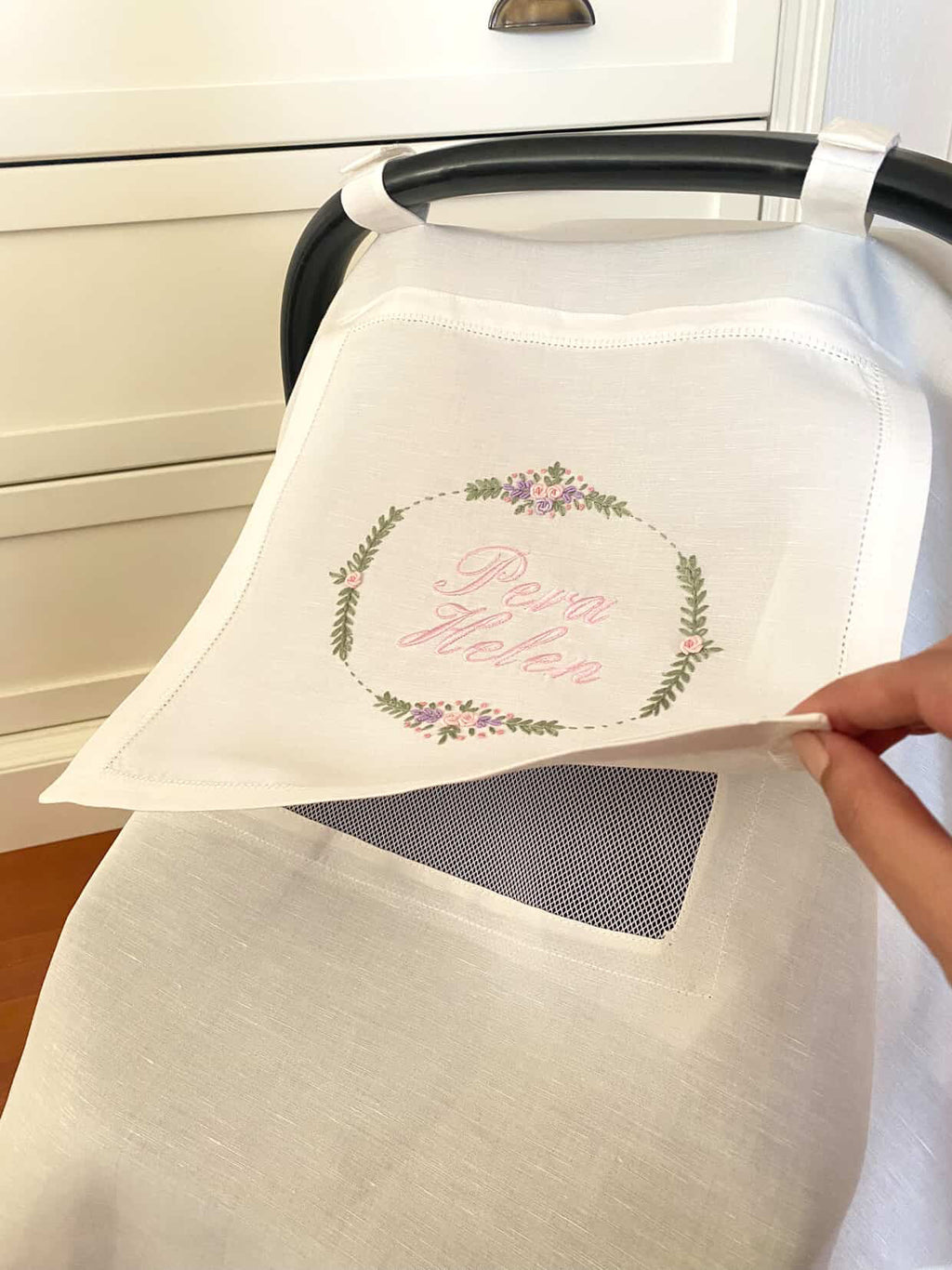 Keten Puset Örtüsü Oval Model Lila/Pembe