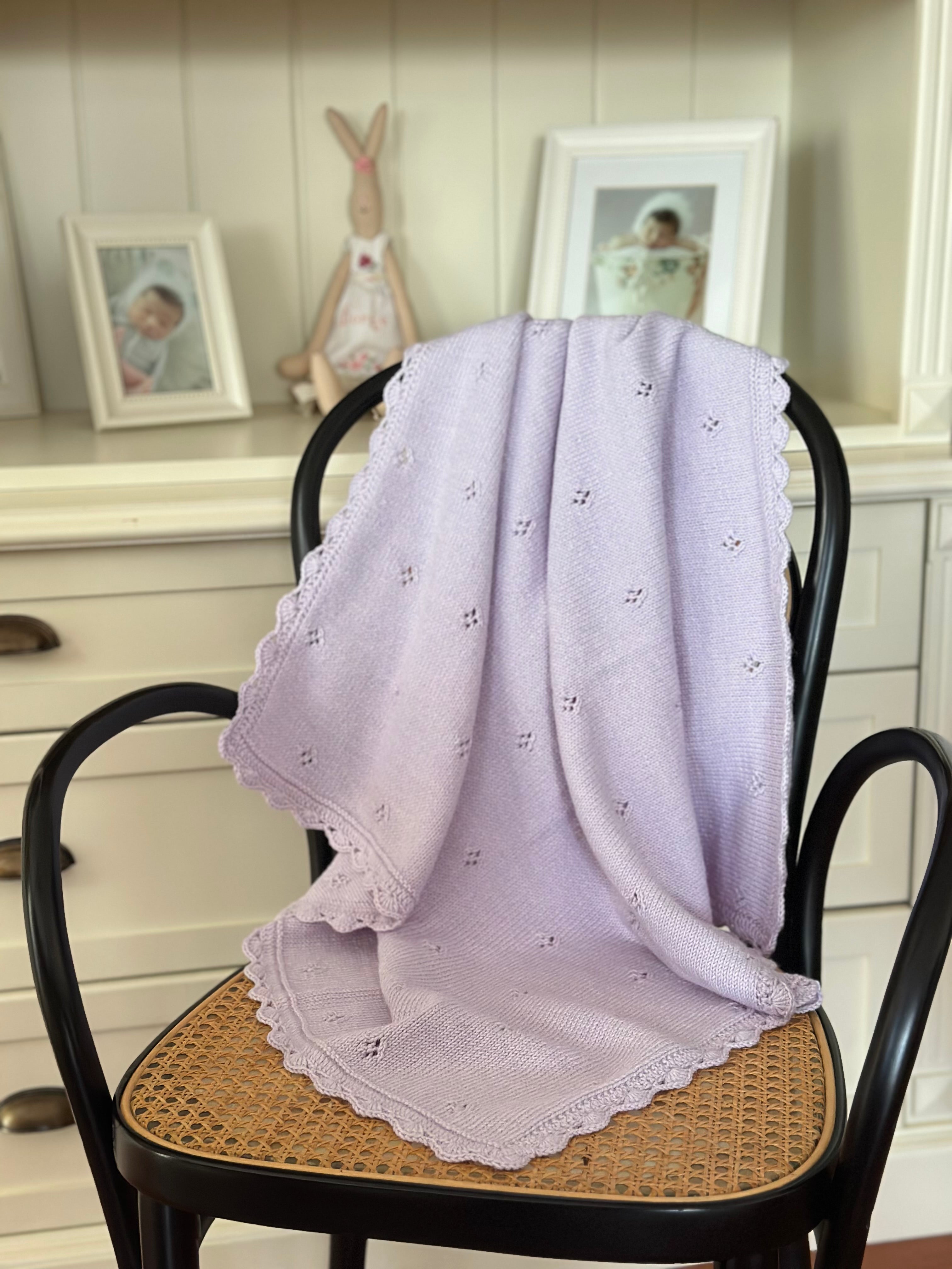 Hand Knitted Lilac Baby Blanket