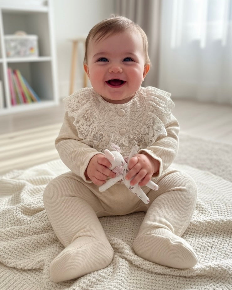 Salmon Wide Lace Detailed Baby Girl Romper