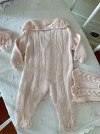 Dusty Pink Knitted Baby Girl Romper Set 3 Pieces