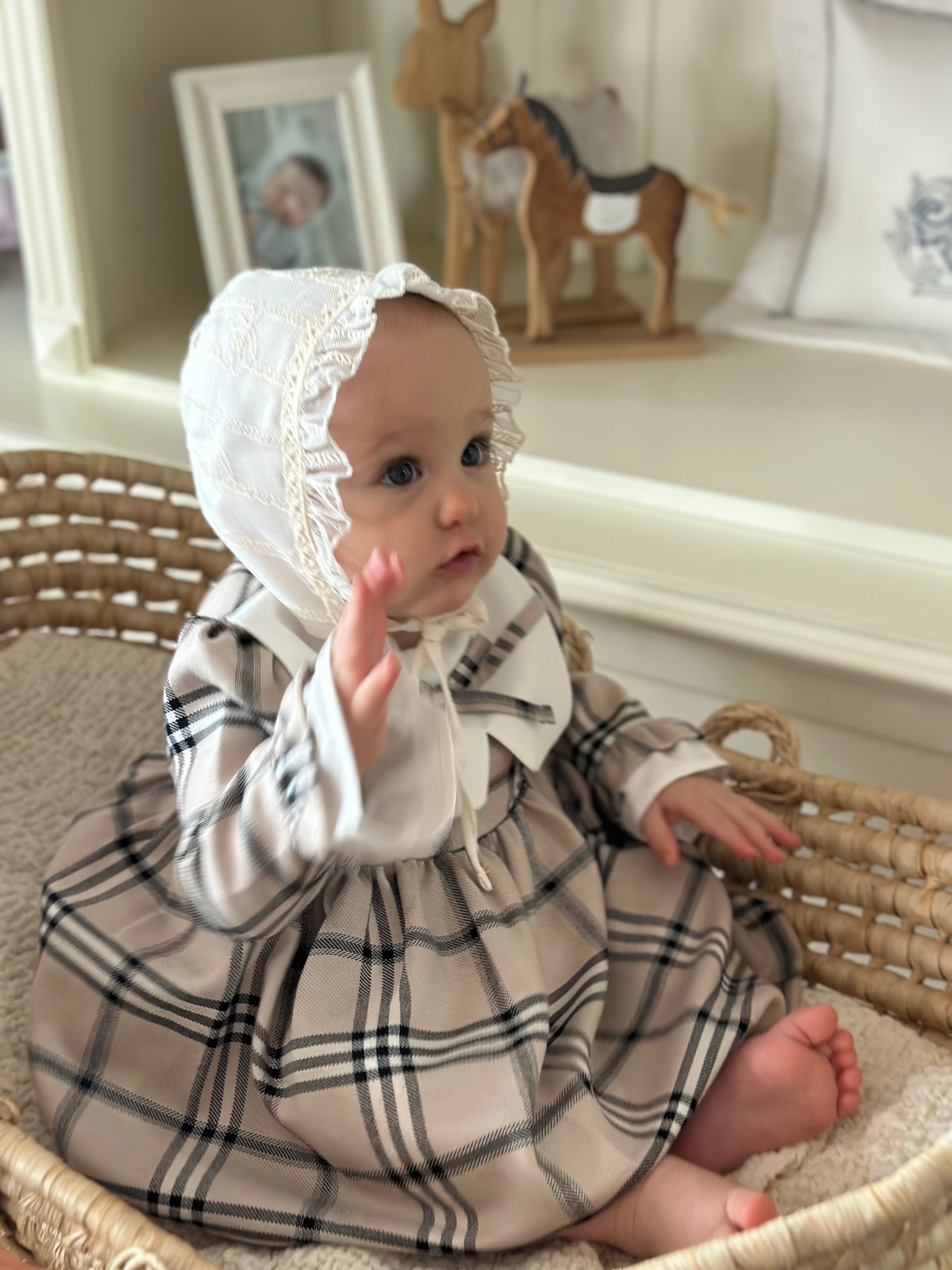 Iris Beige Plaid Baby Girl Christmas Dress 6-24 Months