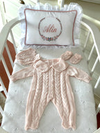 Dusty Pink Knitted Baby Girl Romper Set 3 Pieces