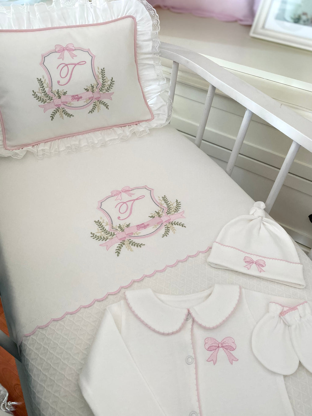 Hand Embroidered Name Blanket Set