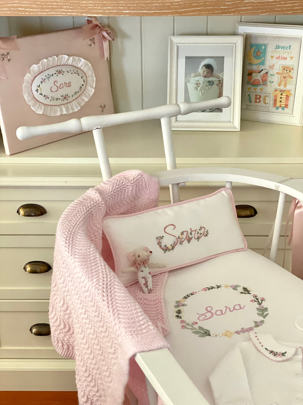 Personalized Rococo Embroidered Baby Pillow