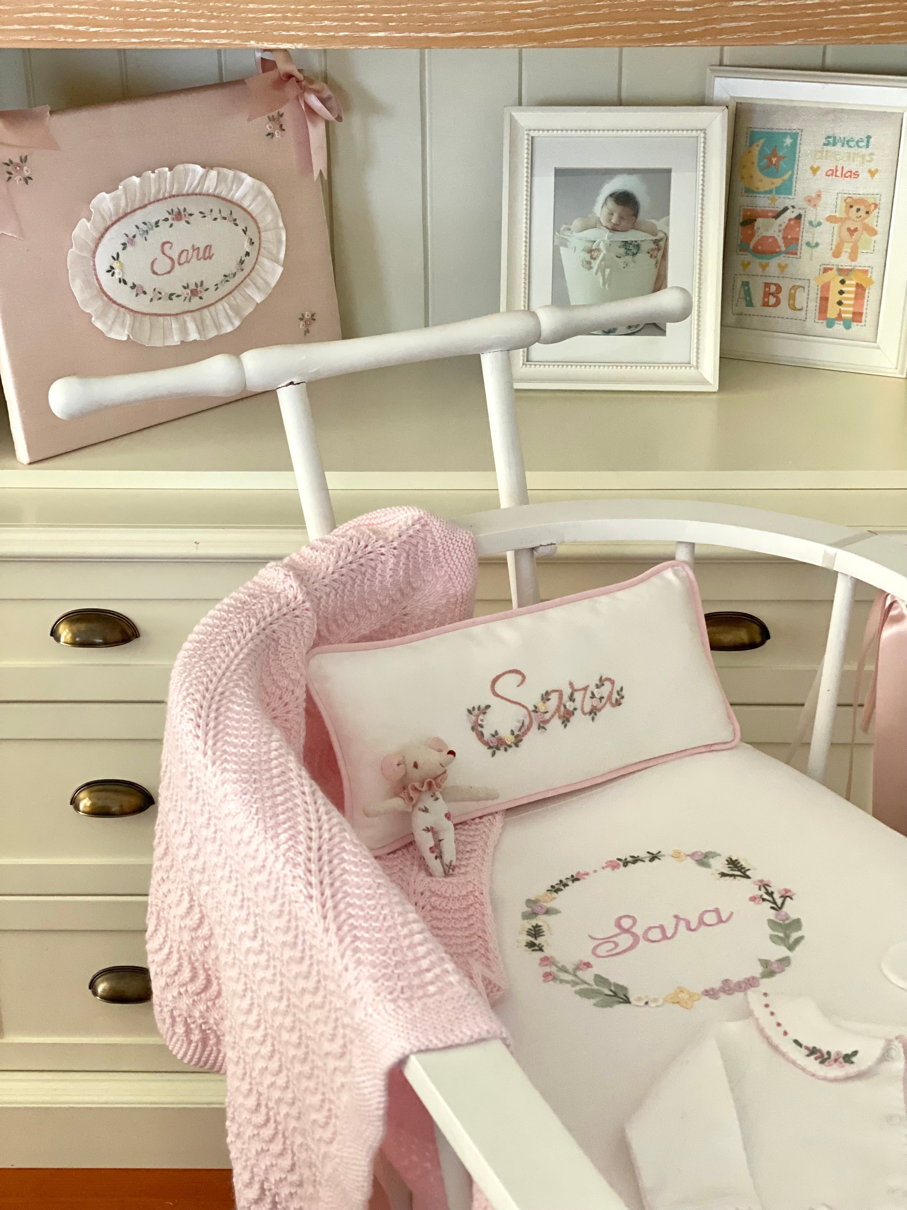 Personalized Rococo Embroidered Baby Pillow