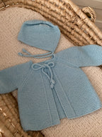 Önden Bağlamalı El Örgüsü Bebek Hırka Şapka Seti