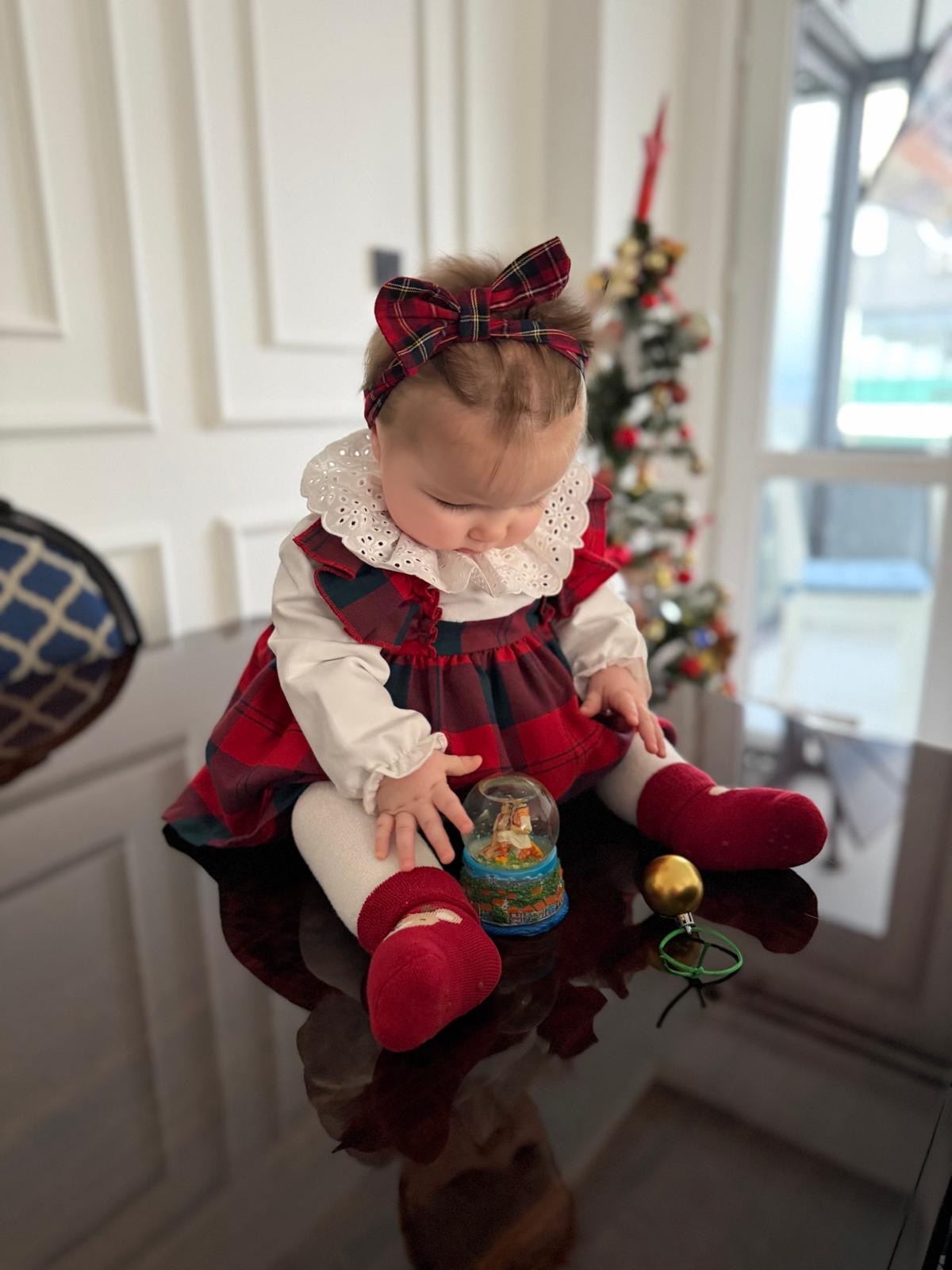 Mila– Red Plaid Baby Girl Dress | Elegant New Year's Dress with Scallop Collar Detail 6-24 Months
