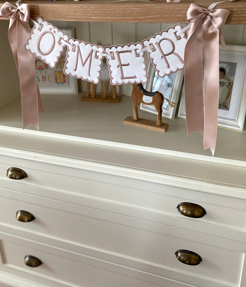 Personalized Machine Embroidered Baby Banner | Pennant | Door Decoration