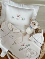 Kuzu Nakışlı Organik Yenidoğan Seti – Kroşeta Kenar Detaylı