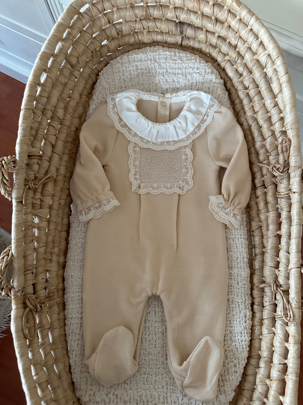 Lace Baby Girl Jumpsuit – Powder &amp; Salmon