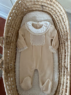 Lace Baby Girl Jumpsuit – Powder &amp; Salmon