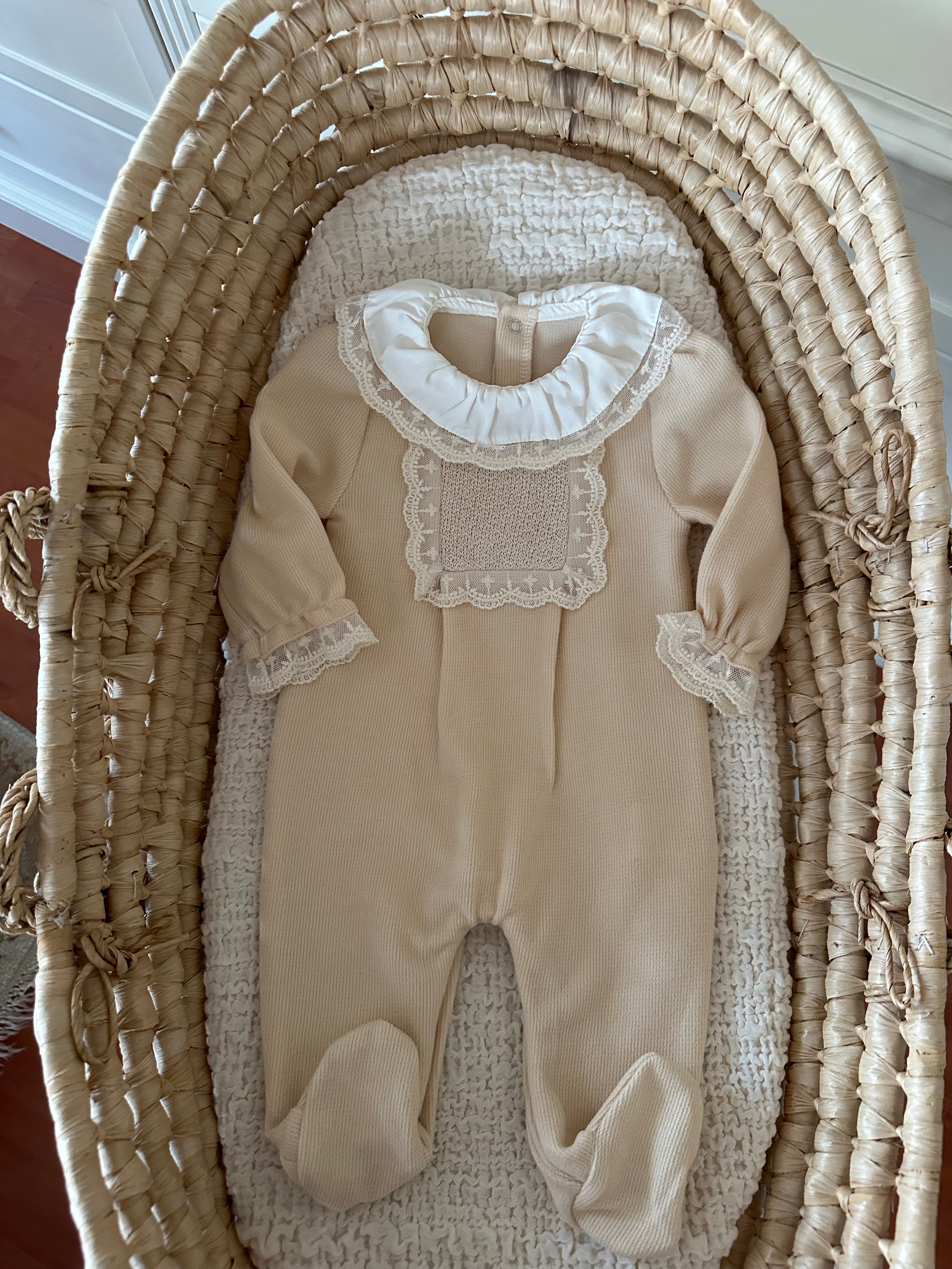 Lace Baby Girl Jumpsuit – Powder &amp; Salmon