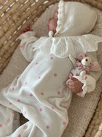 Pink Polka Dot Velvet Baby Girl Jumpsuit – Scallop Collar